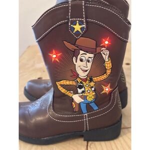 Disney Toy Story Woody Youth Kids Size 11 Brown‎ Zip Cowboy Faux Leather Boots